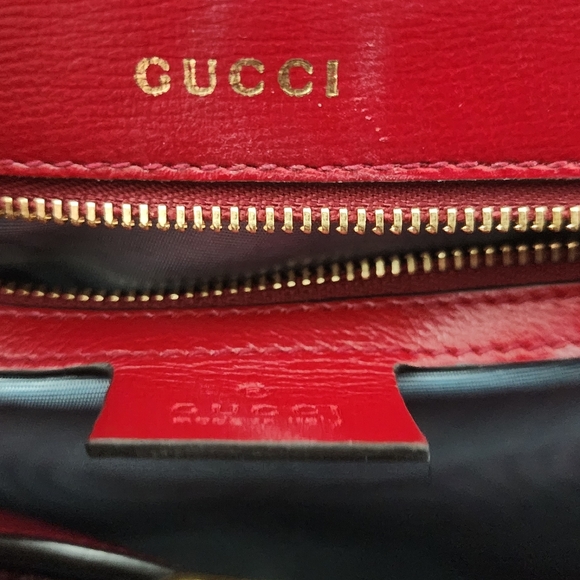 Authentic Gucci GG Marmont Red Leather Shoulder Bag Gold Hardware Gucci Handbag - Picture 8 of 14